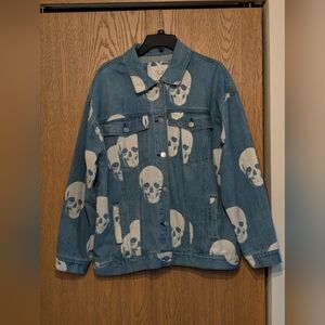 Skull Print Oversized Denim Jacket